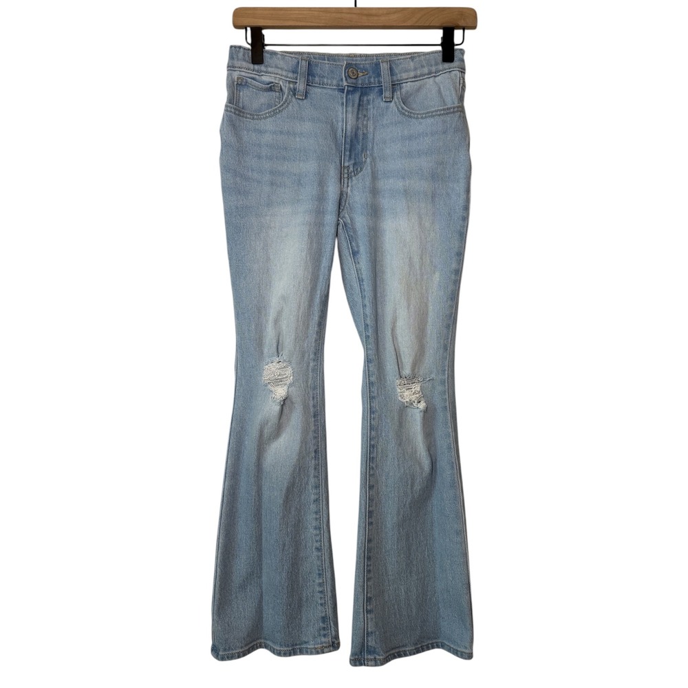 Old Navy Girls High Rise Flare Distressed Denim Jeans Size 12 Blue Casual